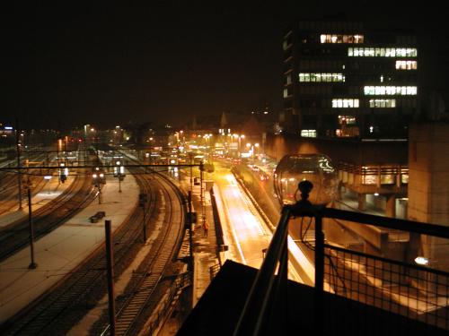 Brugg railway station in a winter night